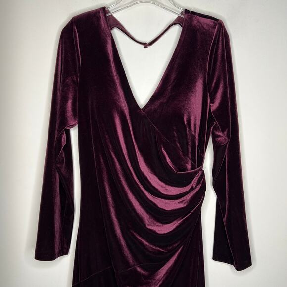 Eliza J Purple Velvet Long Sleeve Ruched Maxi Dress Gown Size 18 - Picture 3 of 8